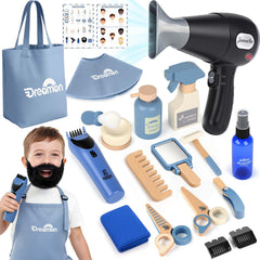 Dreamon Barber Shop Playset wearable beard for realistic pretend grooming.
