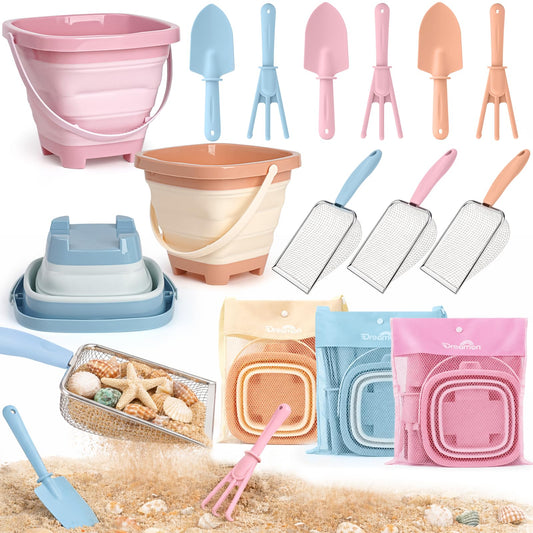 Dreamon foldable buckets for easy transport during beach adventures.