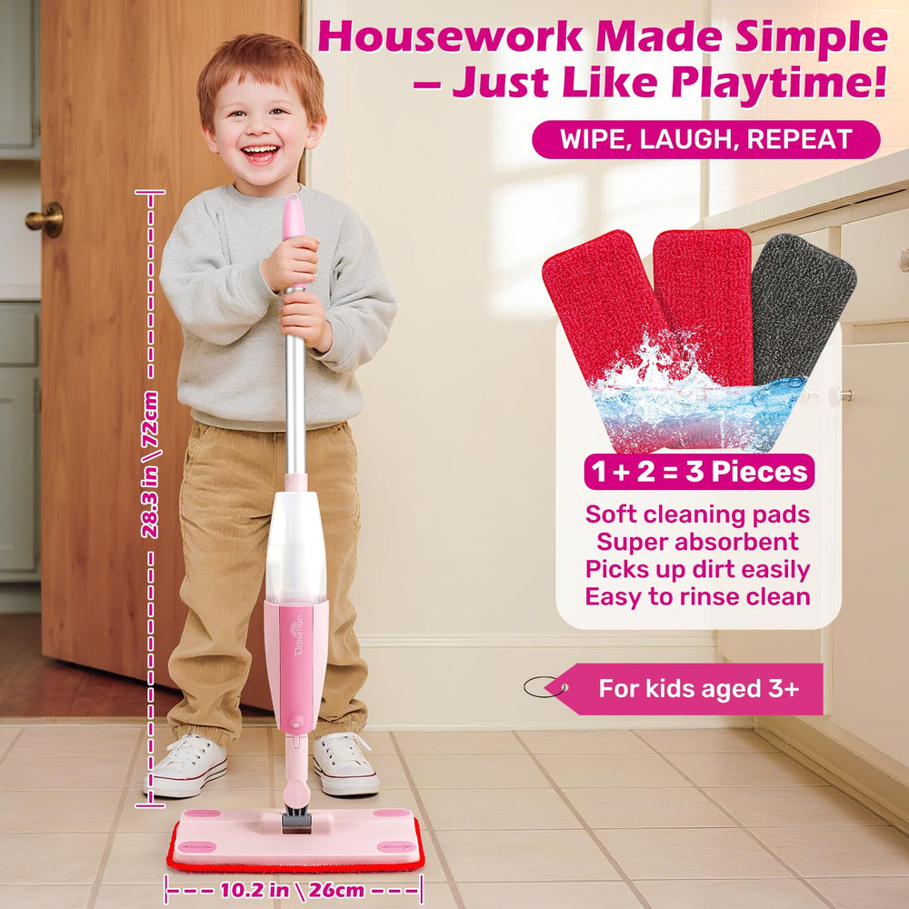 Dreamon Kids Spray Mop kit includes spray bottle and squeegee for realistic tasks.