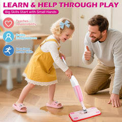 Dreamon Kids Spray Mop includes three washable mop pads for versatile cleaning.