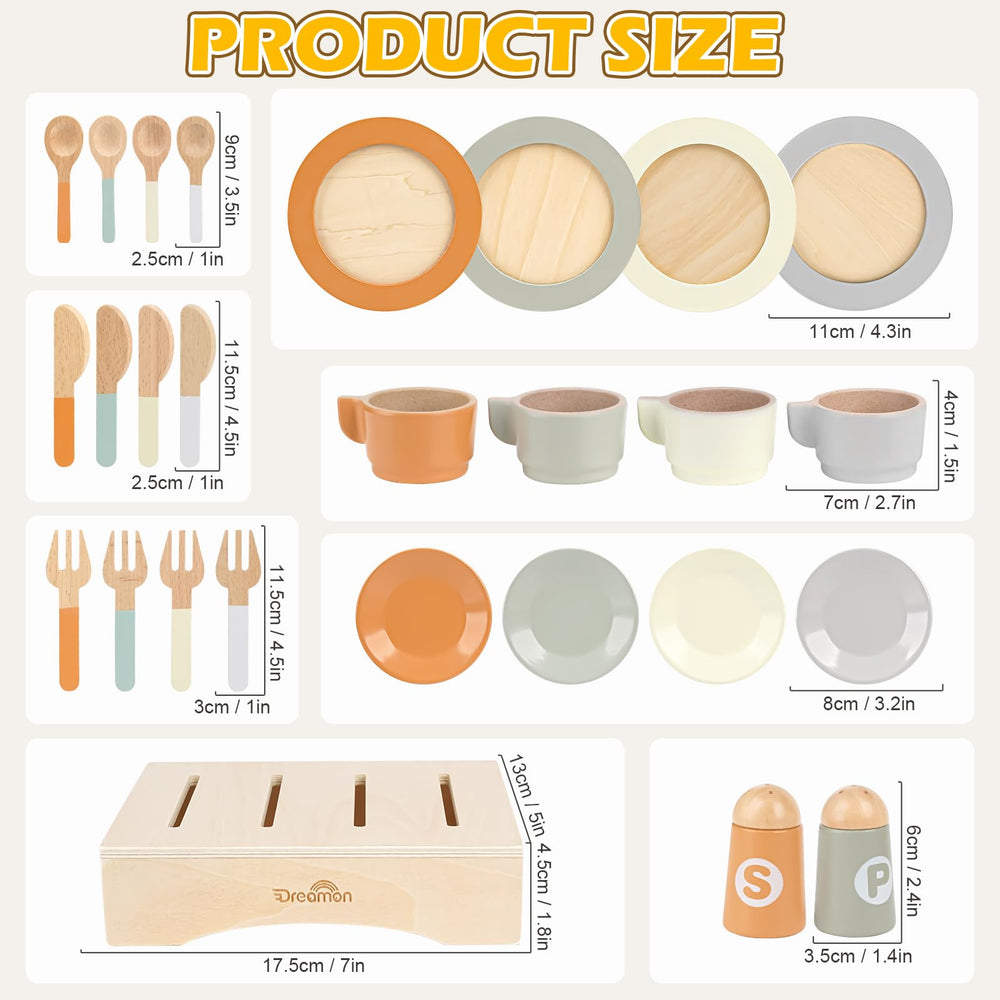 Dreamon wooden cups saucers and cutlery for kid-friendly pretend dining