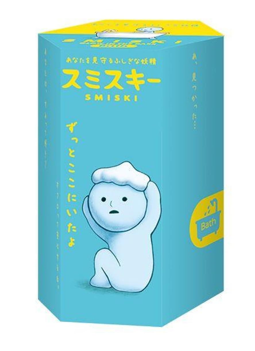 Dreams Smiski glow-in-the-dark bath figure close-up, phosphorescent for ambient glow.