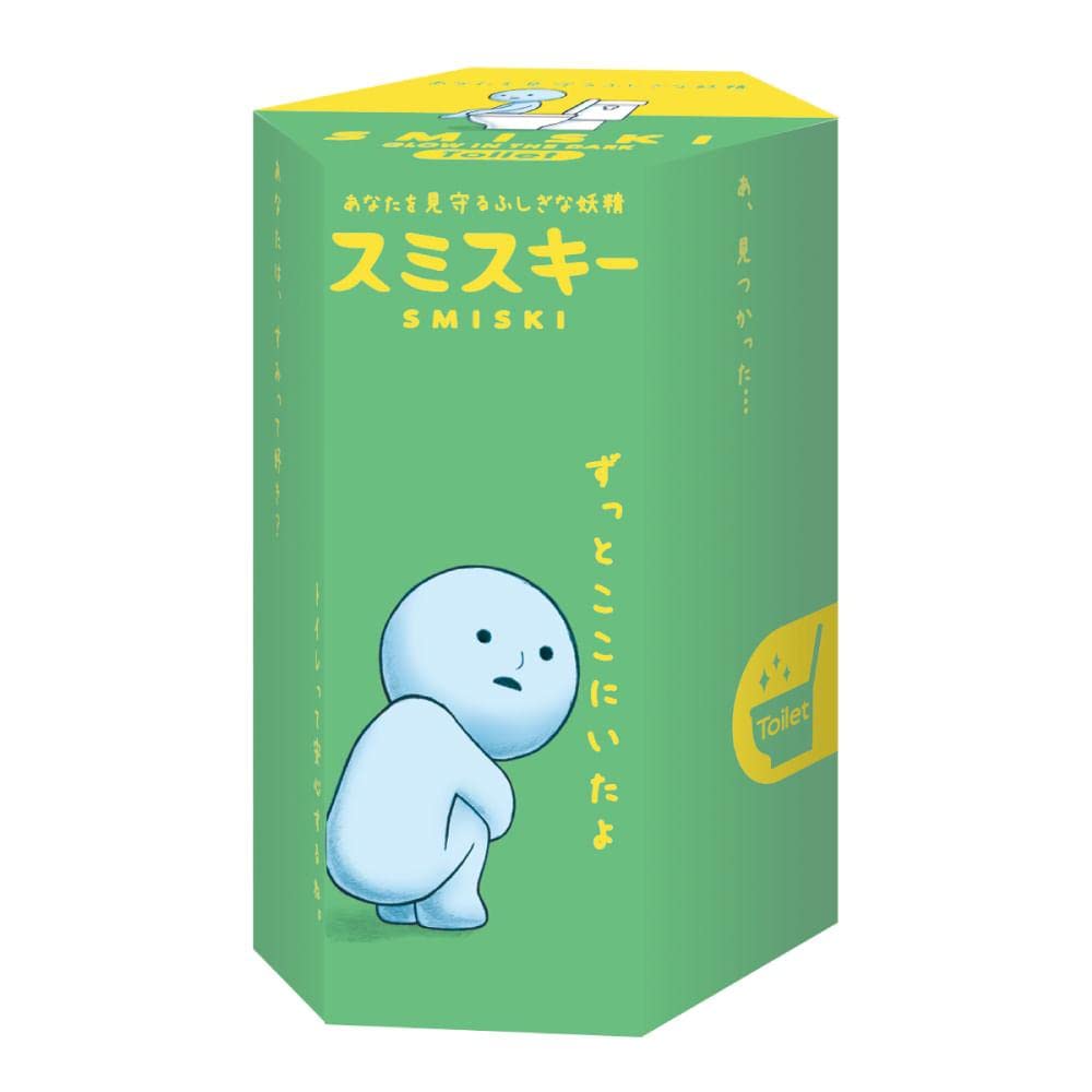 Dreams Smiski glow-in-the-dark Toilet Series figure perched on a shelf, inviting nighttime curiosity