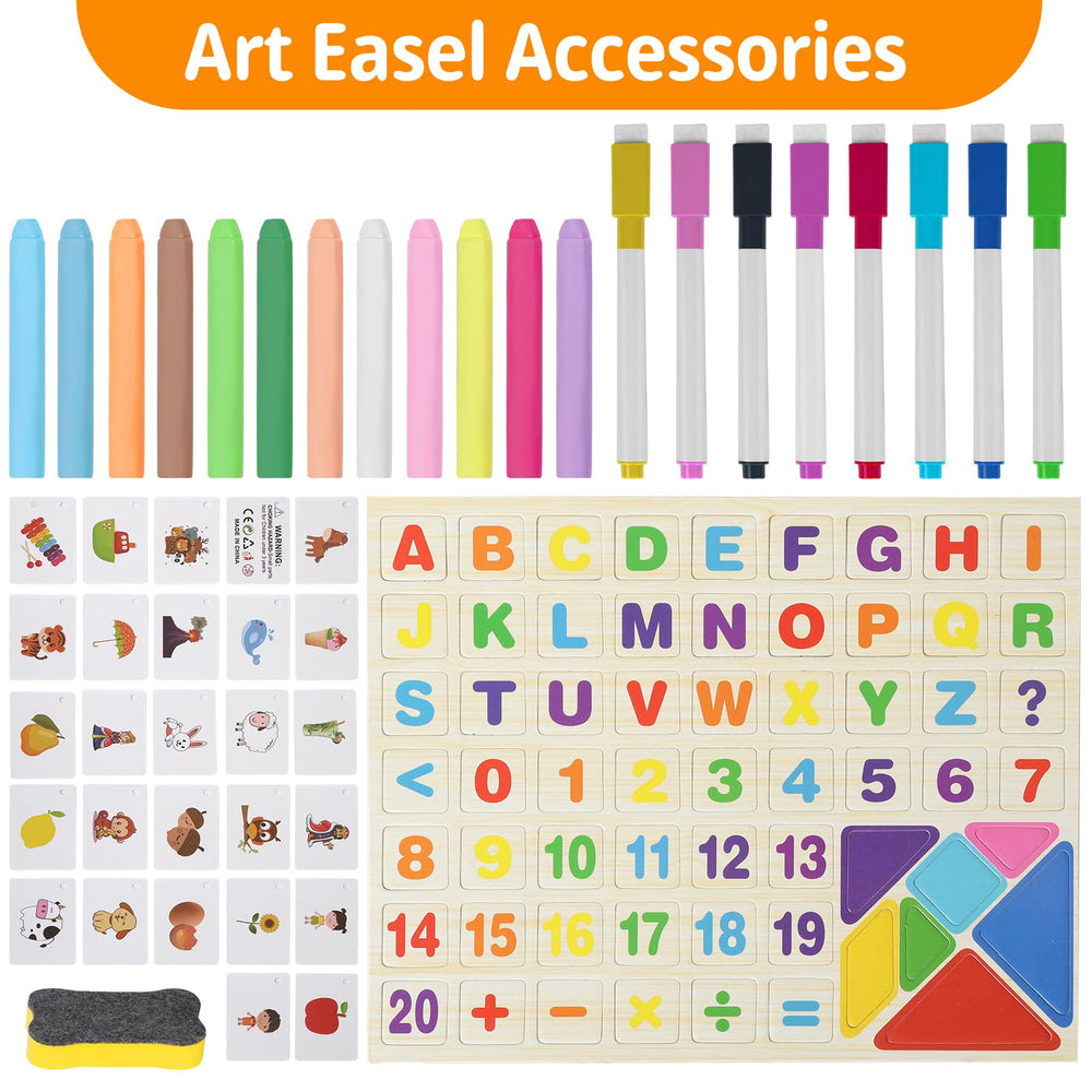 Dreamtailor easel chalkboard side encourages tactile art and imagination.