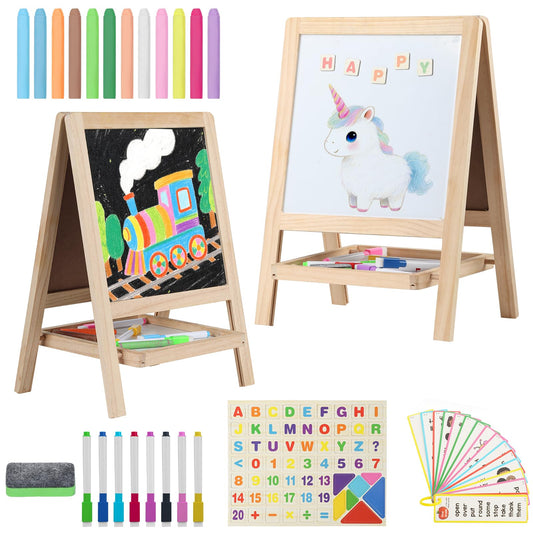 Dreamtailor tabletop wooden art easel for kids, ideal for creative painting sessions at home.