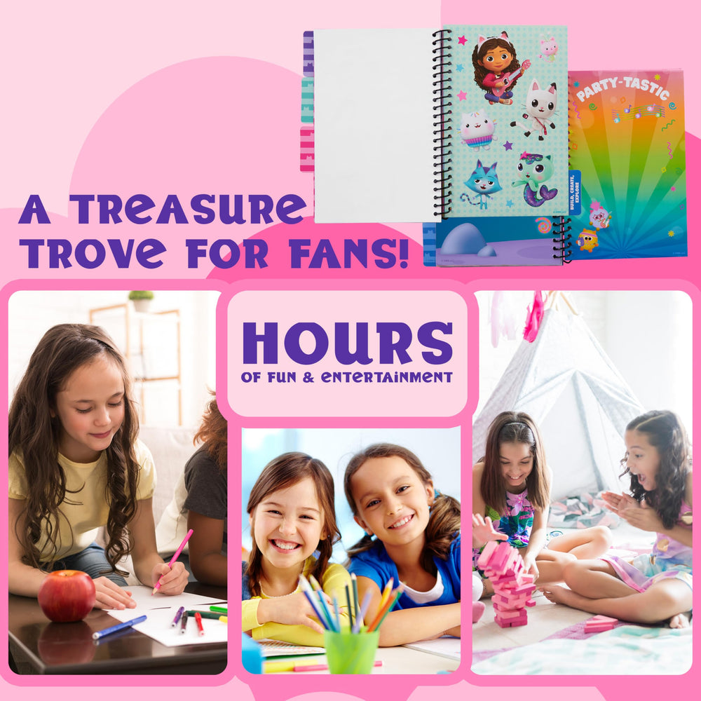 DreamWorks Gabby's Dollhouse 28 themed sticker sheets layout for varied decorating ideas.