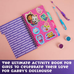 DreamWorks Gabby's Dollhouse book with 4 divider tabs helps kids organize sticker themes.