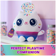 Gabby’s Dollhouse Cakey Cat plush, cuddly and portable for on-the-go play.