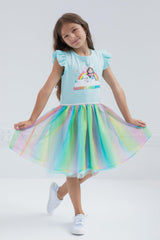 Close-up of tulle skirt detail and sparkle at the waist