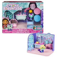 DreamWorks Gabby’s Dollhouse MerCat primp bath in tub for imaginative pretend spa play.
