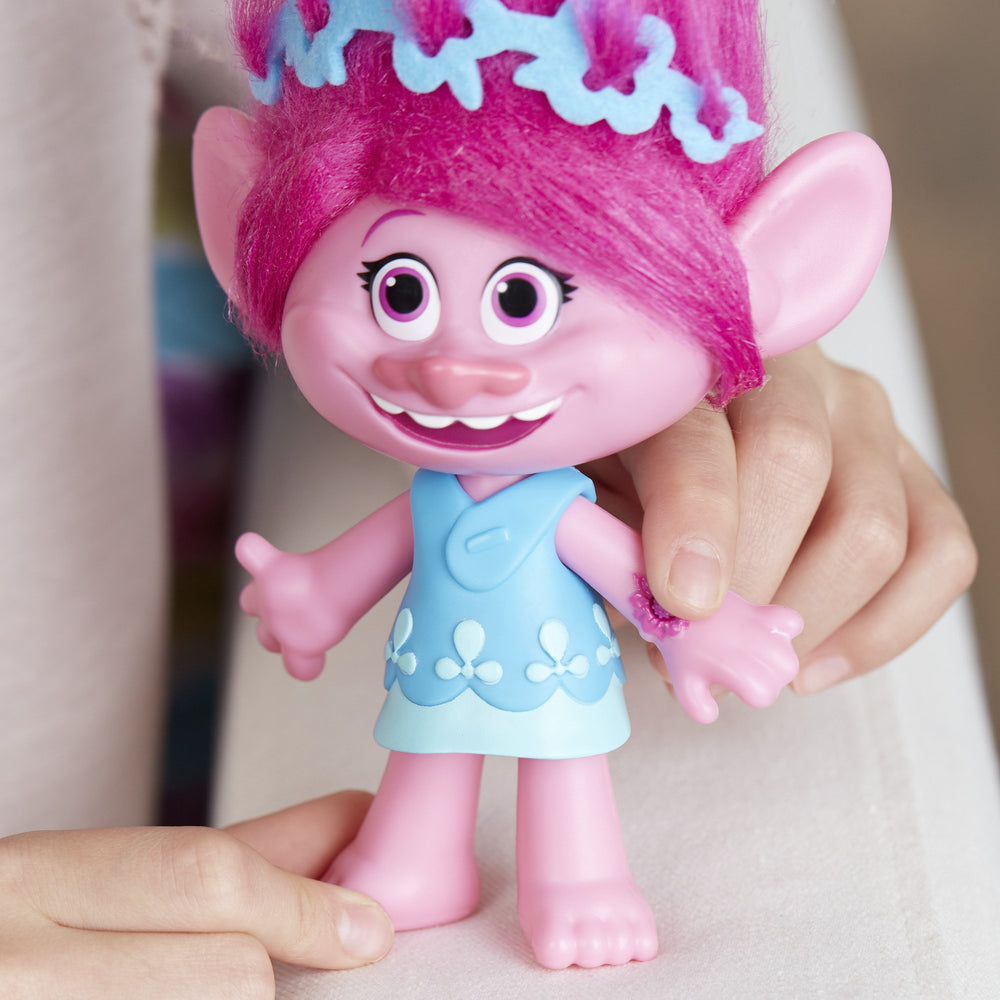 DreamWorks Trolls Poppy musical figure close-up highlights vivid colors.