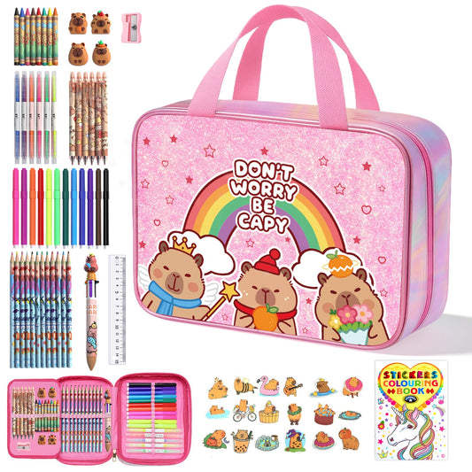 DreamyCandy Capybara washable markers set cover, portable glitter case for on-the-go art projects.