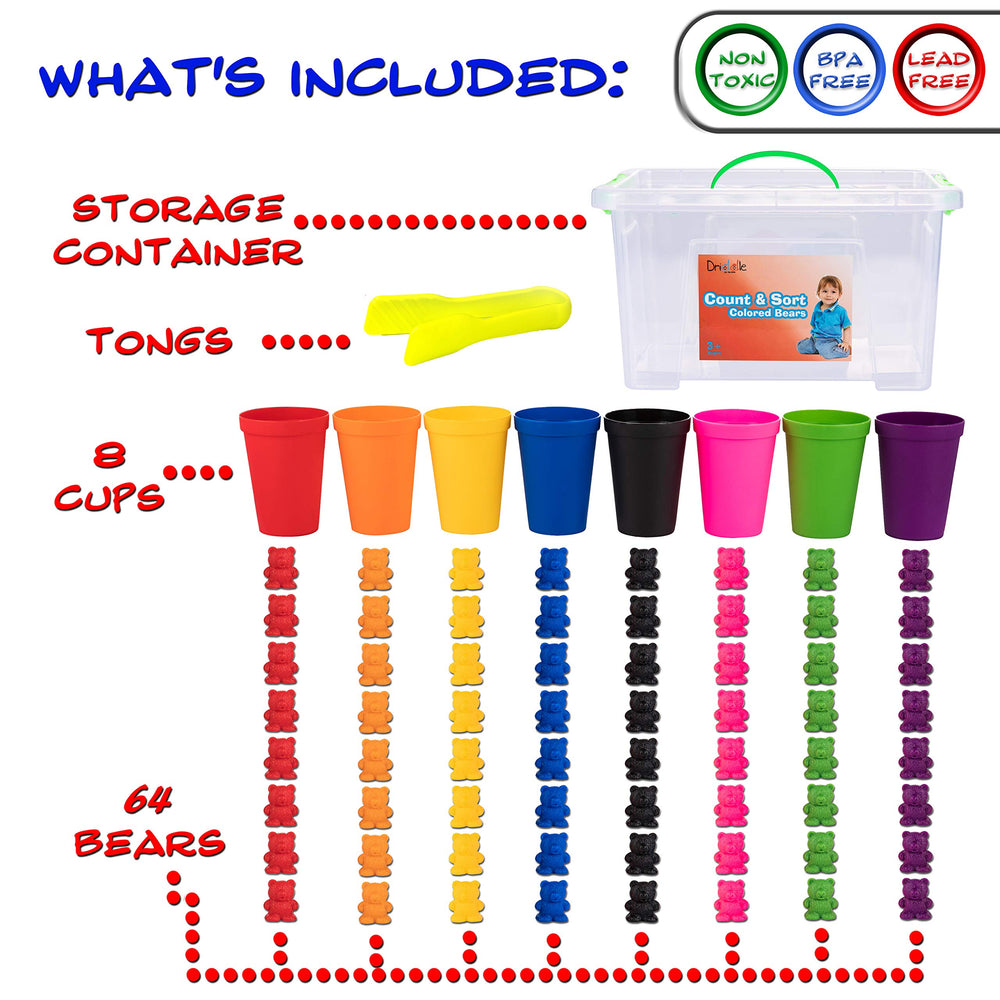 Driddle child stacks bears to build fine motor skills