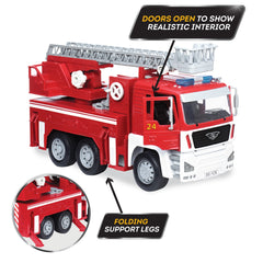 Driven by Battat folding support legs stabilize the truck during play.