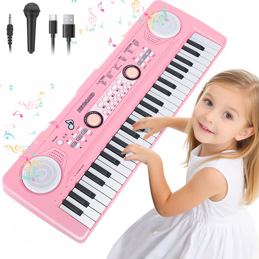 Drmukie 49-key pink piano keyboard for kids enhances beginner play