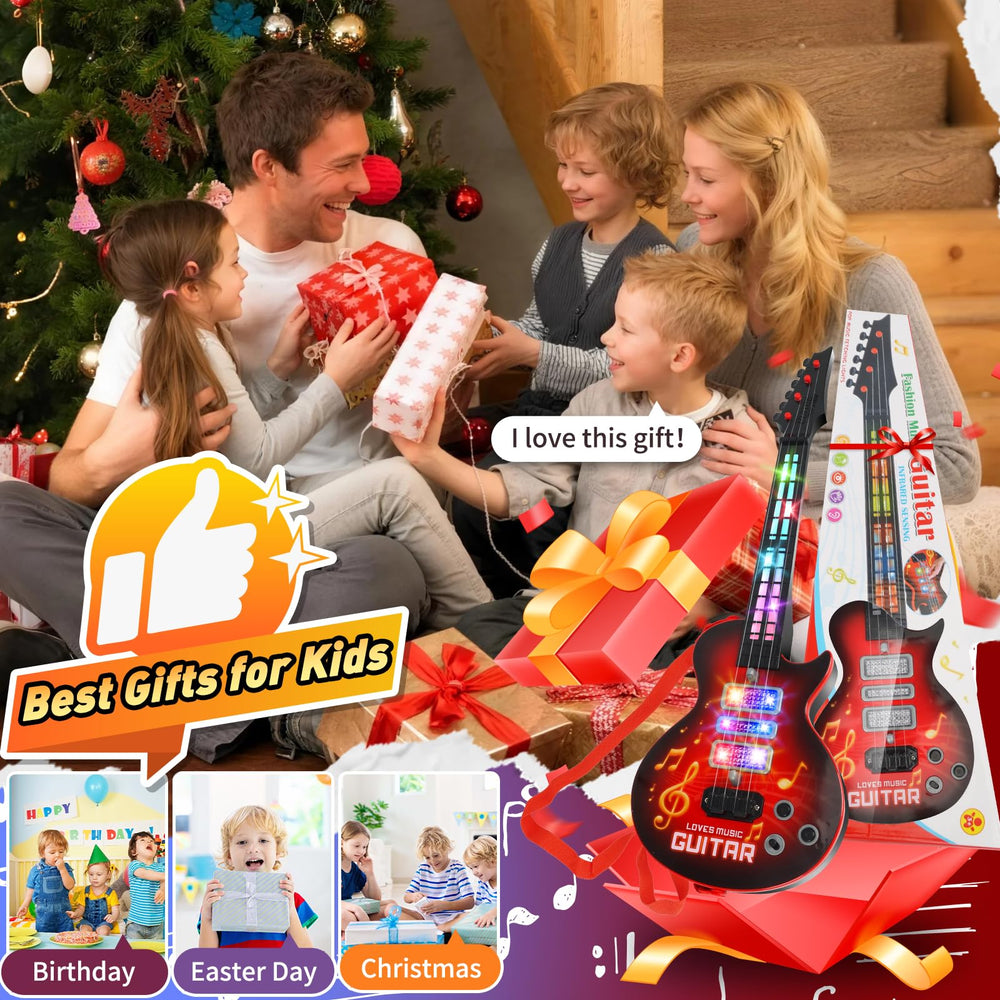 Drmukie Kids Guitar Toy red lights display LEDs synced with rhythm for engaging play