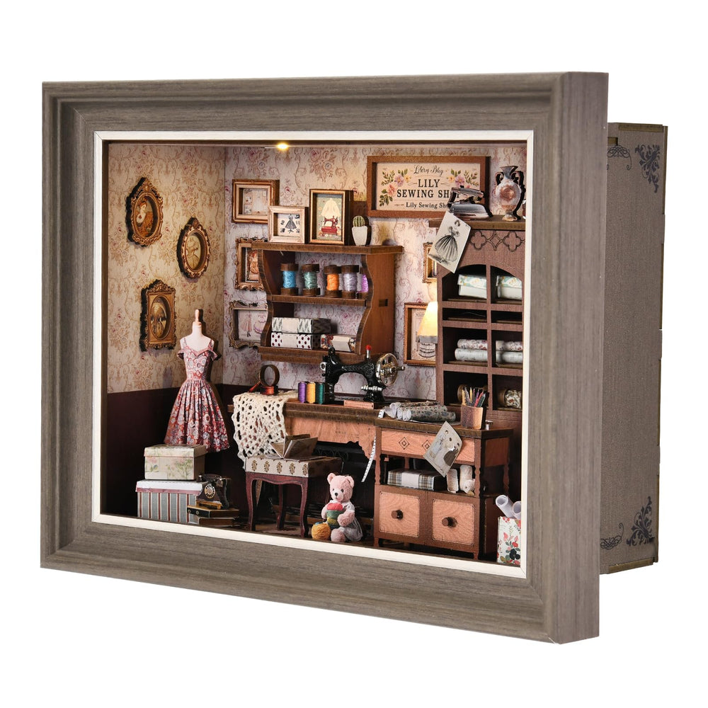 DROICC Book Nook Kit sewing room scene enhances cozy reading corners