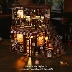 DROICC DIY miniature house kit sofa and bookshelves, decorative storytelling.