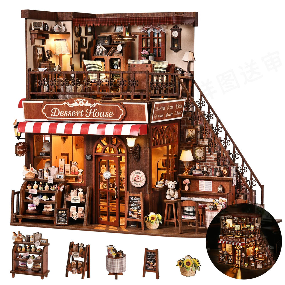 DROICC DIY miniature house kit striped awning, eye-catching shelf decor.