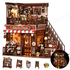 DROICC DIY miniature house kit striped awning, eye-catching shelf decor.