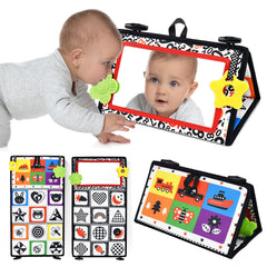 Dr.Rapeti tummy-time floor mirror with high-contrast patterns for engaging visual exploration.