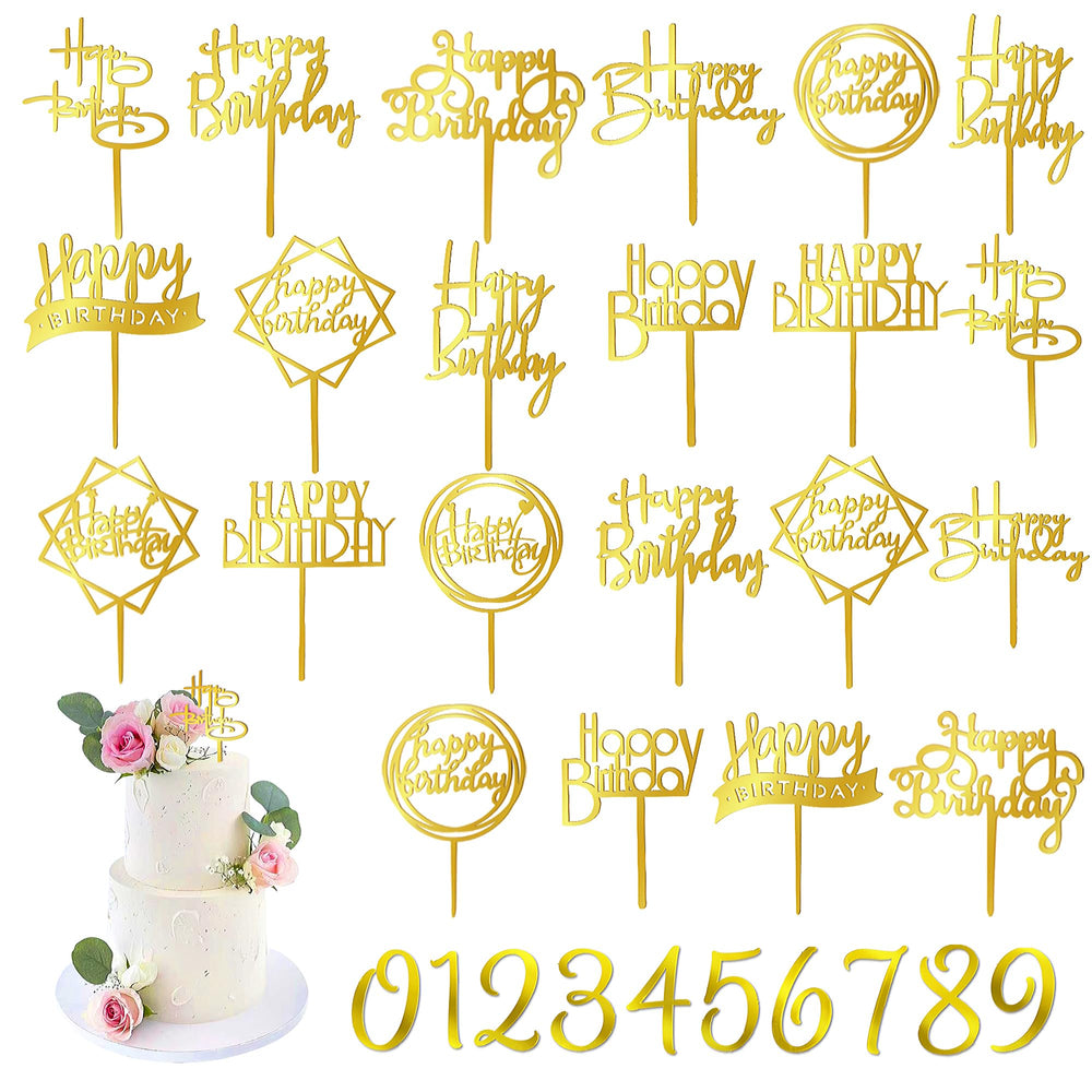 DRWATE gold happy birthday topper set ready for cake decoration