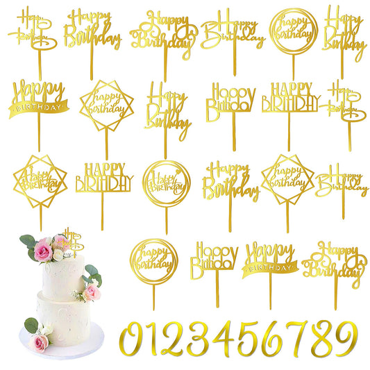 DRWATE gold happy birthday topper set ready for cake decoration