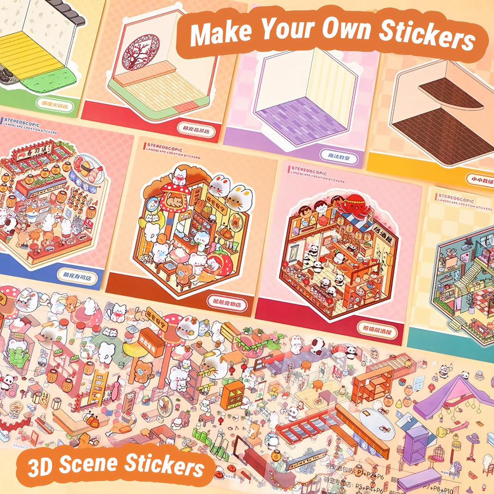 DSNJPZX 3D sticker scene book display-ready art for desks and shelves.