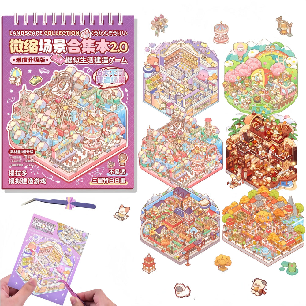 DSNJPZX DIY 3D Scene Stickers set bakery diorama showcases vivid colors for charming kitchen or shelf displays.