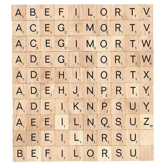 DSYJ wood Scrabble tiles pack showing natural finish, ideal for crafts and DIY projects.