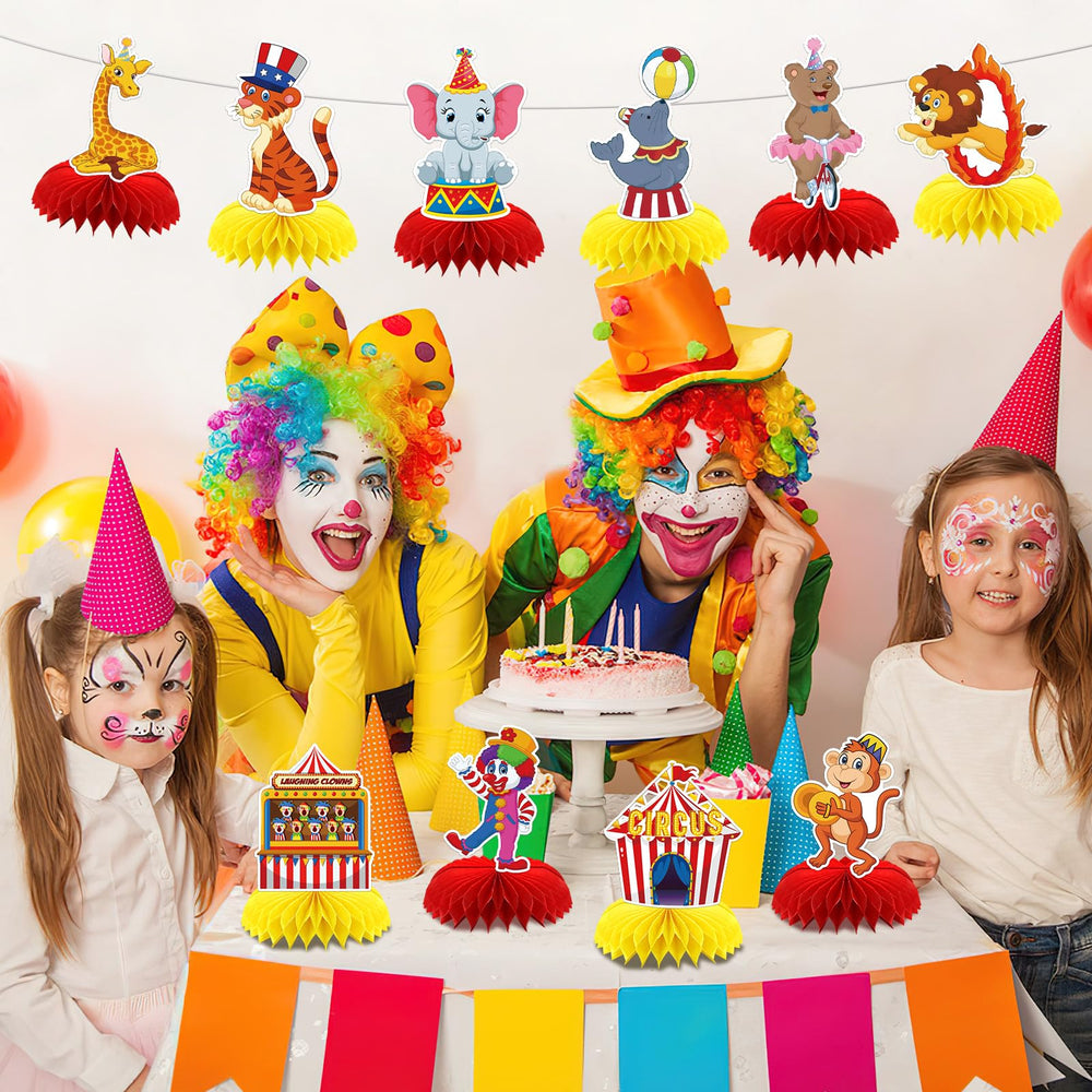 DTOFOOT Carnival centerpieces used as playful photo props at a party.