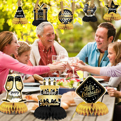 DTOFOOT retirement honeycomb centerpiece with shiny foil accents catches eyes.