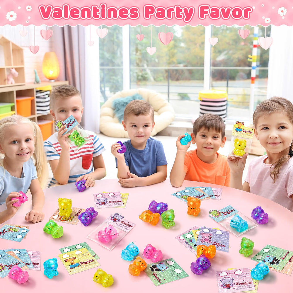 Duchong colorfully colored bears in six colors for kid friendly valentines.