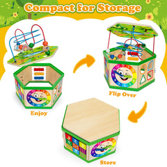 Duchong wooden activity cube shape sorter encourages shape recognition and logical thinking.