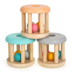 DUCKBOXX XX wooden rattle roller closeup showing soothing wood sound for infants
