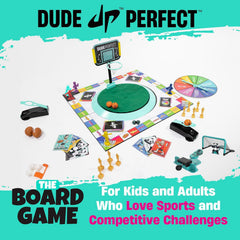 Dude Perfect board game play area shows a ready-to-play setup with friends and family.