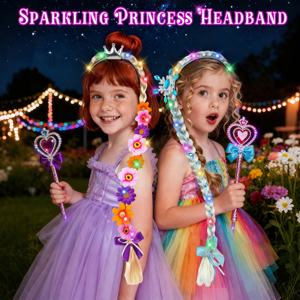 DUDUCOFU light-up princess headband braid highlights fun nighttime play.