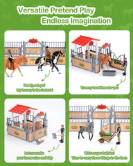 DuDuMo horse stable playset features riders for role-play horse care scenarios.