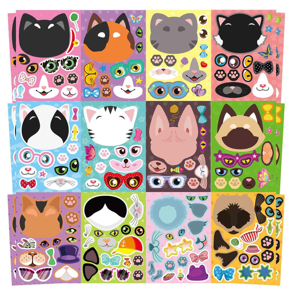 DUJAA 48-sheets cat stickers show cute faces for creative kids' crafts.