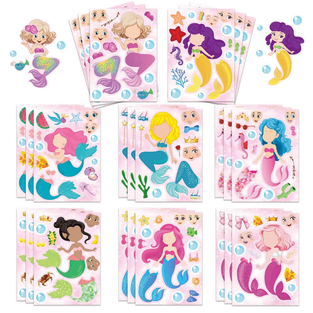 DUJAA Mermaid stickers 24-sheets pack for kids crafts and party favors.