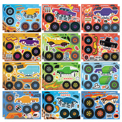 DUJAA monster truck stickers—12 styles for creative preschool crafts