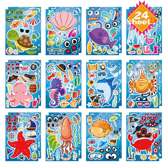 DUJAA sea animals stickers: 24 sheets of colorful ocean creatures for crafts and decorations