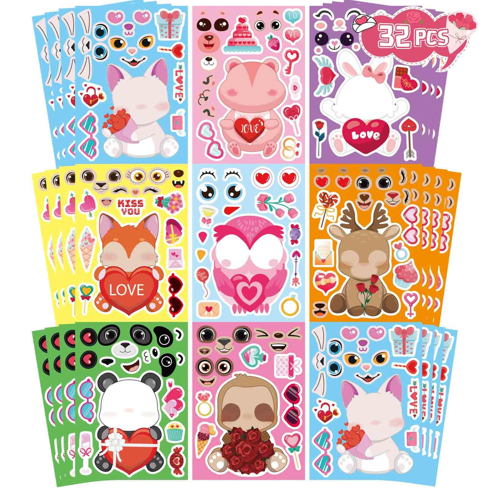 DUJAA valentines owl face stickers for kids, ideal for cute character crafts and gifts.