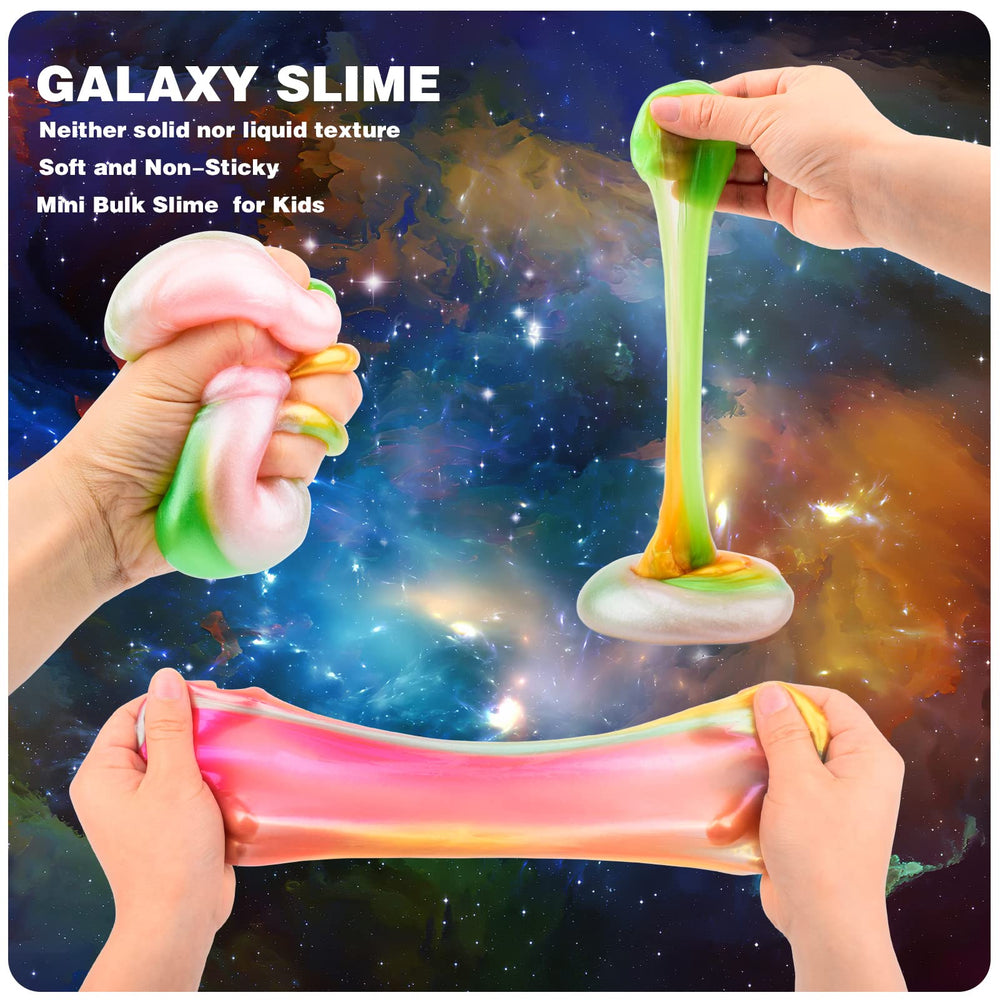 DUJUANHUA Galaxy Slime Kit 68-pack with galaxy colors provides mess-free sensory fun.