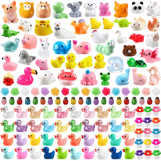 DULEFUN 150pcs mini resin animals for dollhouses and mini landscapes.