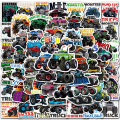DULEFUN monster truck stickers on water bottle: waterproof and kid-friendly decor.