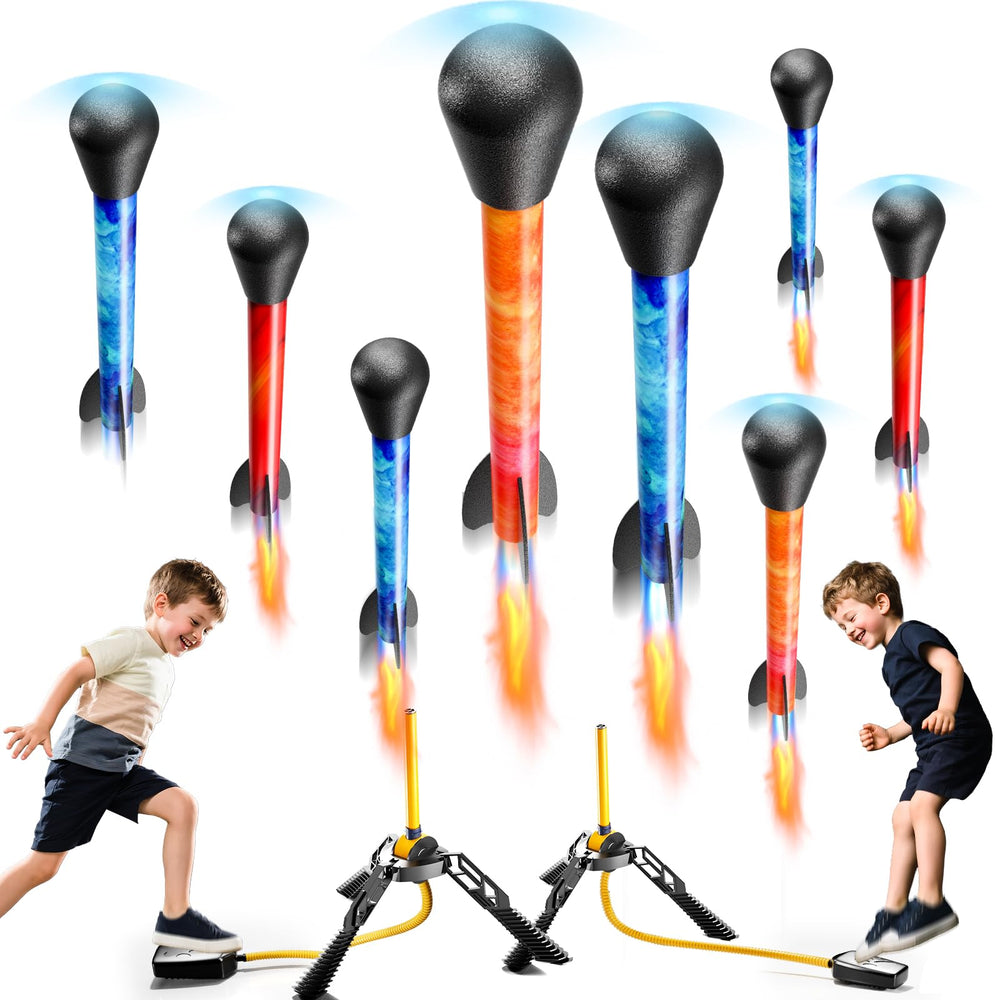 DULONIME rocket launcher for kids in outdoor play with sky-high launches