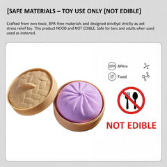 Dumpling Squishy Toy not edible warning for safe play.