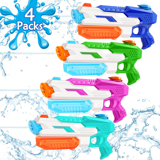 DUNEMEI four-pack water guns with 600cc capacity for long, splashy battles.