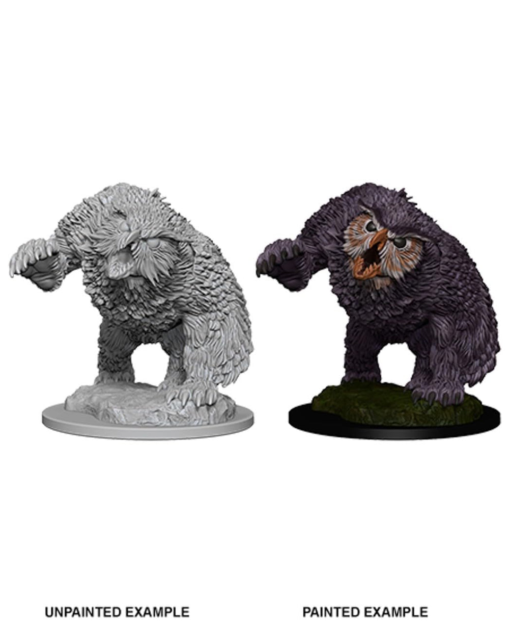 Dungeons & Dragons Nolzur's Owlbear miniature front view, unpainted and primed for painting and RPG battles